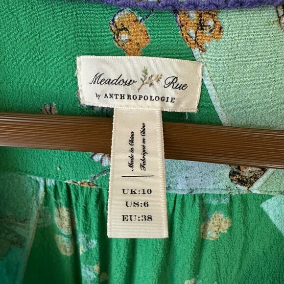 MEADOW RUE ANTHROPOLOGIE Bon Voyage Wrap Blouse Green Floral SS Boho - Picture 9 of 12